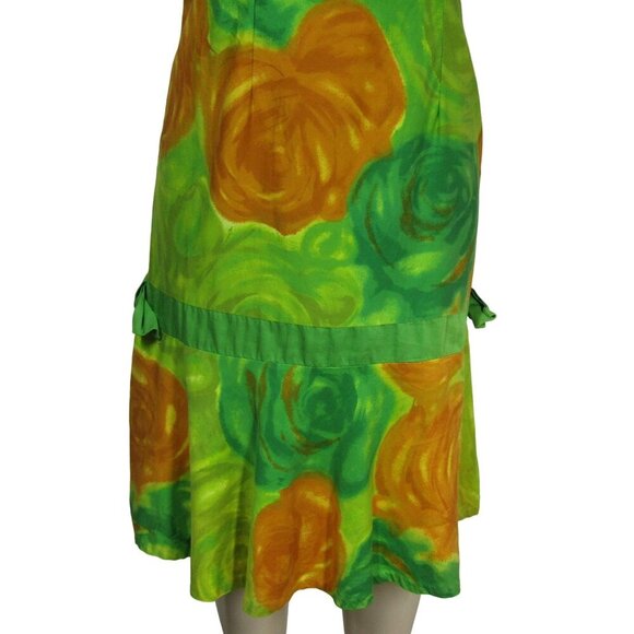 VTG 60s 70s ALICE HAWAIIAN Tropical Luau Mod Green Floral DROP WAIST Dress M - Picture 3 of 9